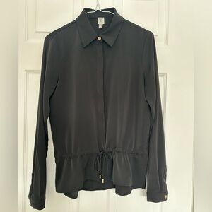 Tristan Black Button Down Shirt with Drawstring